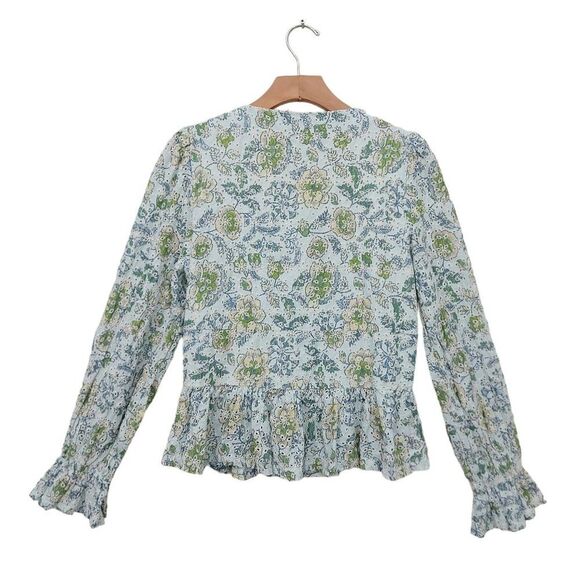 7 For All Mankind Boho Blouse Womens Medium Green Eyelet Embroidered Floral - Picture 2 of 13